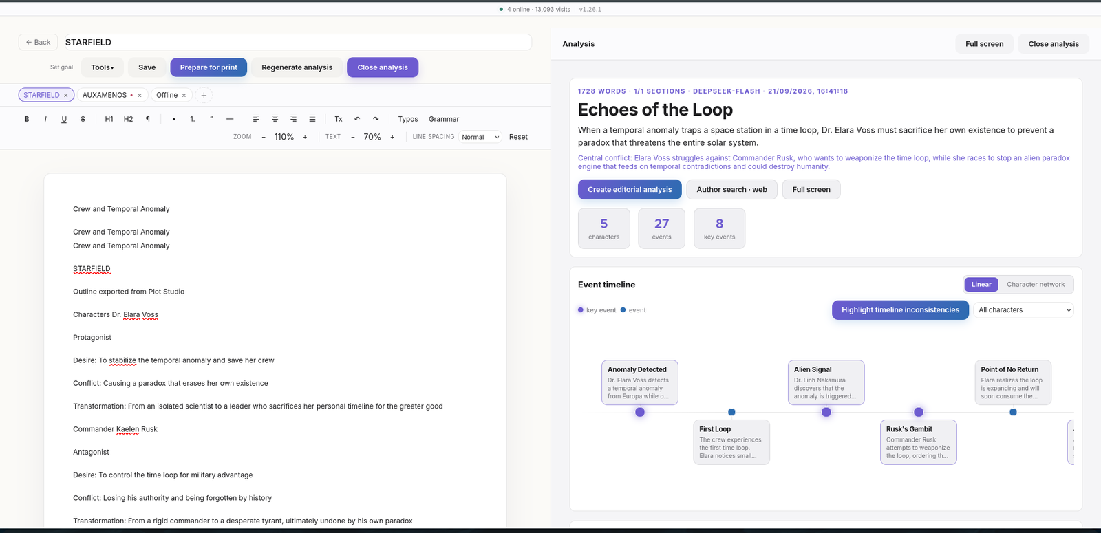 Editor del manoscritto con barra di formattazione e strumenti di correzione